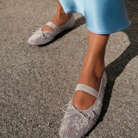 Zara Shoes - NEW ZARA Women Silver Sequin BALLERINA Ballet Flats Bow SLIP ON WOMEN 8
